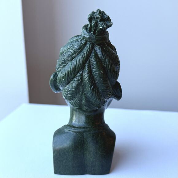 Signed Chikumbirike African Carved Verdite Stone Shona Bust Woman - 4 3/4" - Picture 4 of 12